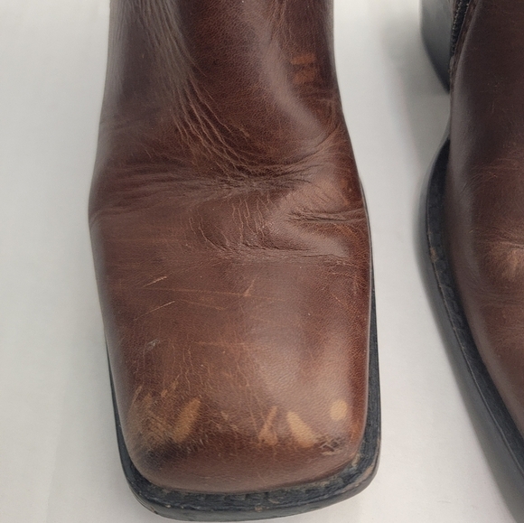 Mark Nason Leather Siren Boots  Sz 7 Harness Distressed Squared Toe Brown - Picture 5 of 12